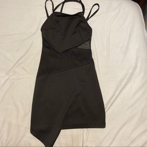 Black Bodycon Asymmetrical Mini Dress with Mesh Cutout